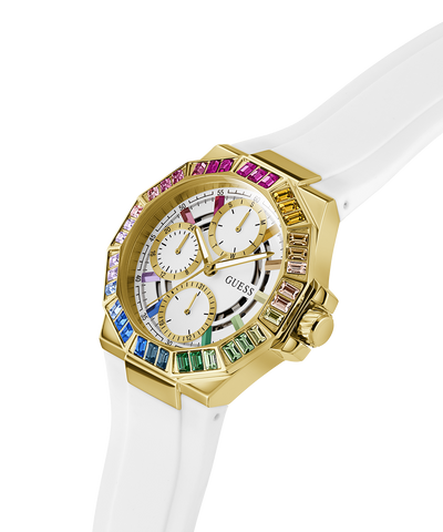 GW0779L1 GUESS Ladies White Gold Tone Multi-function Watch lifestyle angle