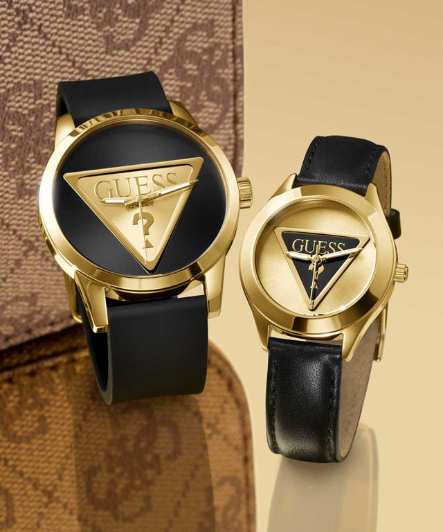 GW0781G4 GUESS Mens Black Gold Tone Analog Watch mens and womens watch