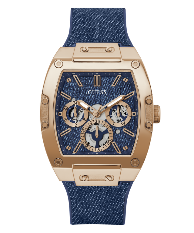 GW0786G2 GUESS Mens Blue Rose Gold Tone Multi-function Watch