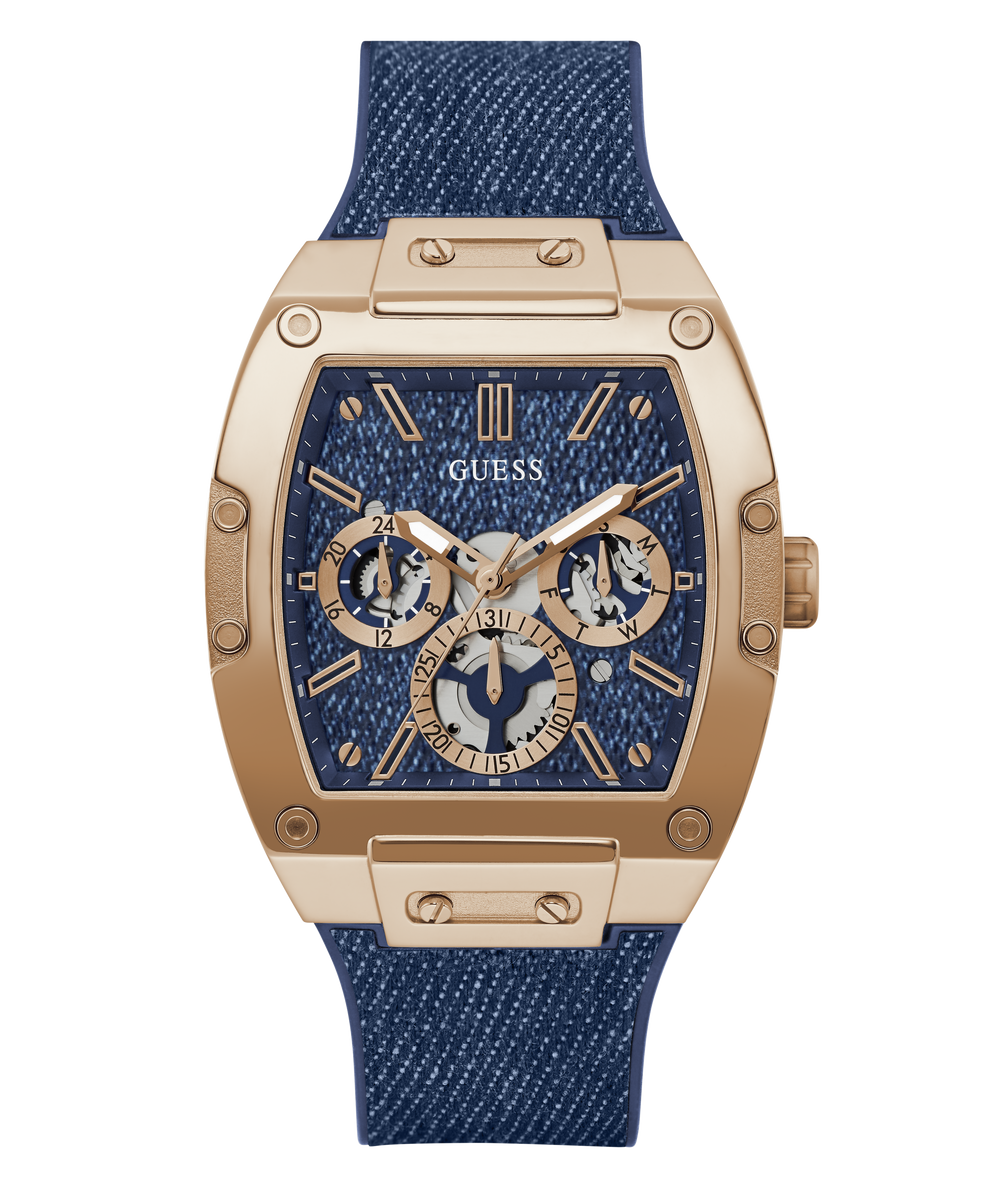 GW0786G2 GUESS Mens Blue Rose Gold Tone Multi-function Watch