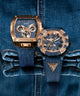 GW0786G2 GUESS Mens Blue Rose Gold Tone Multi-function Watch two denim watches