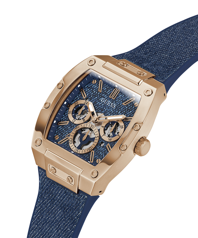 GW0786G2 GUESS Mens Blue Rose Gold Tone Multi-function Watch lifestyle angle