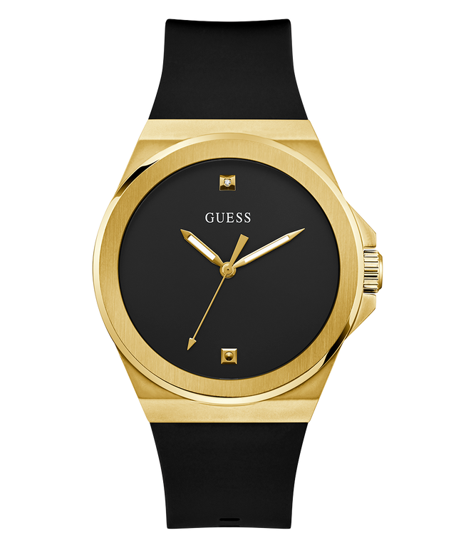 GW0790G1 GUESS Mens Black Gold Tone Analog Watch