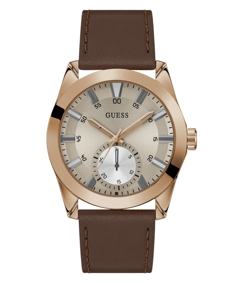 GW0793G3 GUESS Mens Brown Rose Gold Tone Multi-function Watch