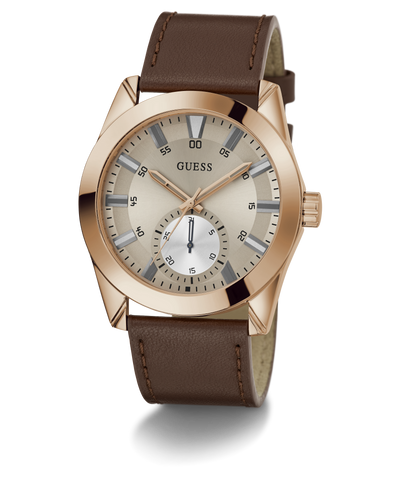 GW0793G3 GUESS Mens Brown Rose Gold Tone Multi-function Watch angle