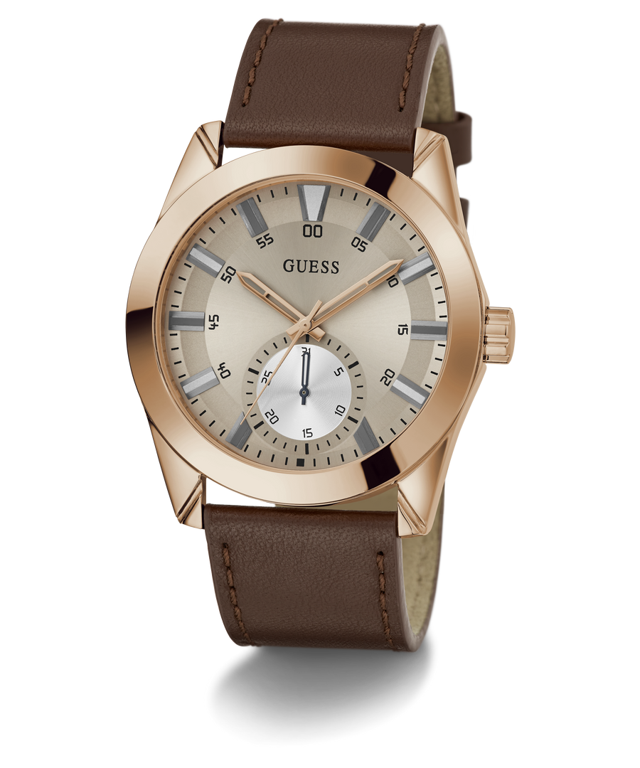 GW0793G3 GUESS Mens Brown Rose Gold Tone Multi-function Watch angle