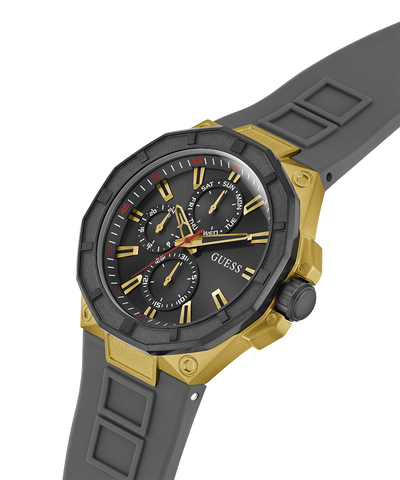 GW0803G1 GUESS Mens Gray Gold Tone Multi-function Watch lifestyle angle