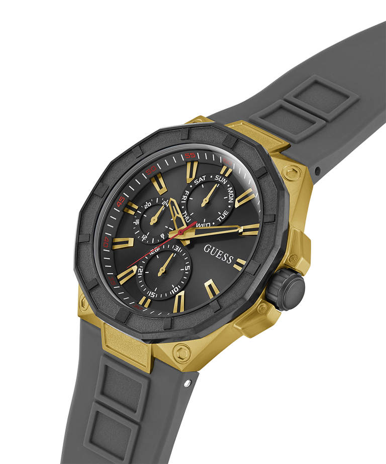 GW0803G1 GUESS Mens Gray Gold Tone Multi-function Watch lifestyle angle