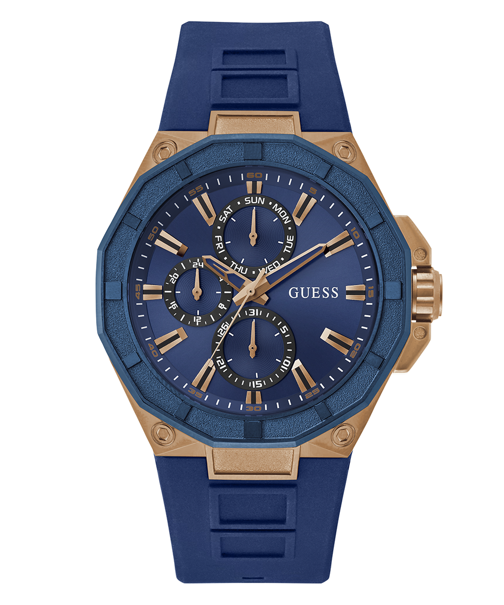 GW0803G2 GUESS Mens Blue Rose Gold Tone Multi-function Watch