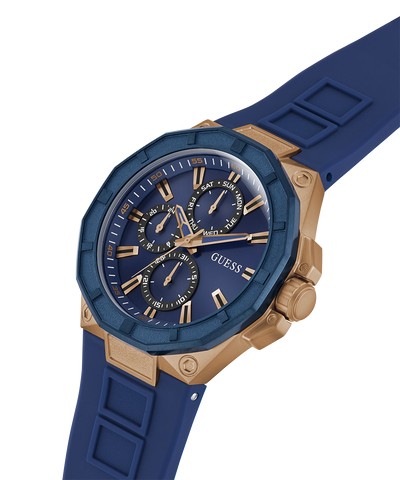 GW0803G2 GUESS Mens Blue Rose Gold Tone Multi-function Watch lifestyle angle