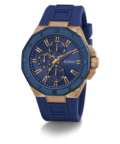 GW0803G2 GUESS Mens Blue Rose Gold Tone Multi-function Watch angle