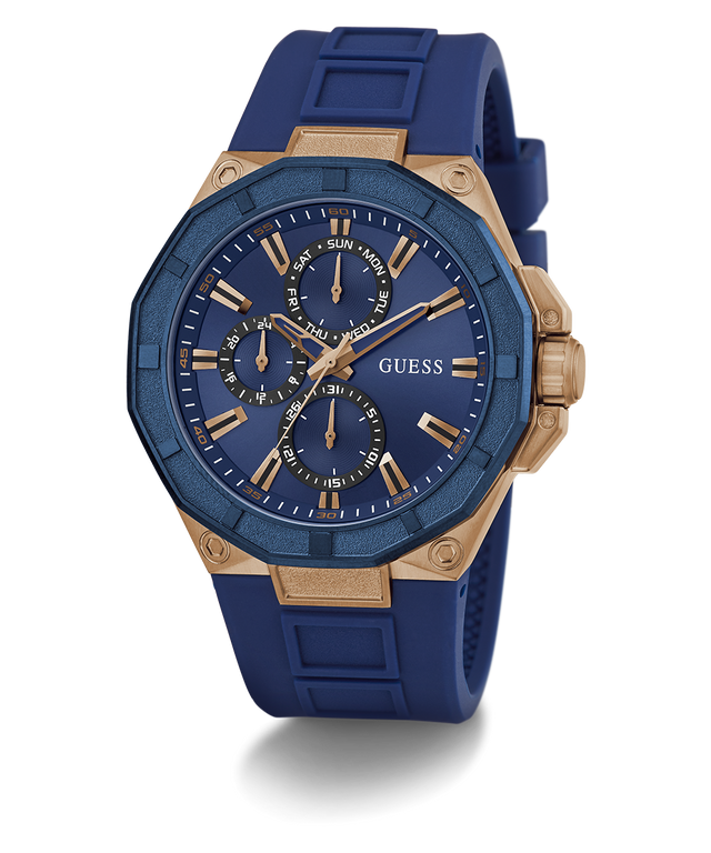 GW0803G2 GUESS Mens Blue Rose Gold Tone Multi-function Watch angle