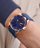 GW0805G3 GUESS Mens Blue Rose Gold Tone Analog Watch watch on wrist