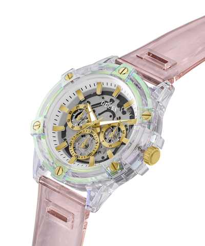 GW0806G4 GUESS Mens Pink Clear Multi-function Watch angle lifestyle