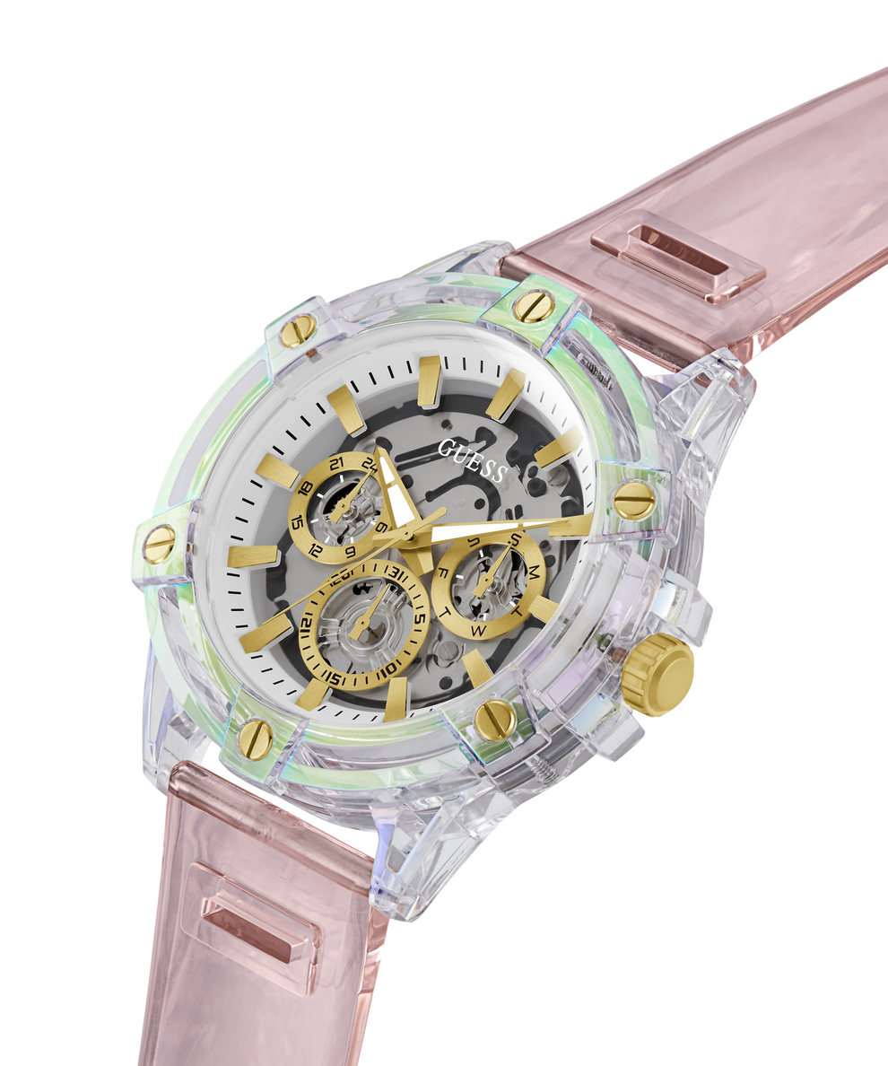 GW0806G4 GUESS Mens Pink Clear Multi-function Watch angle lifestyle