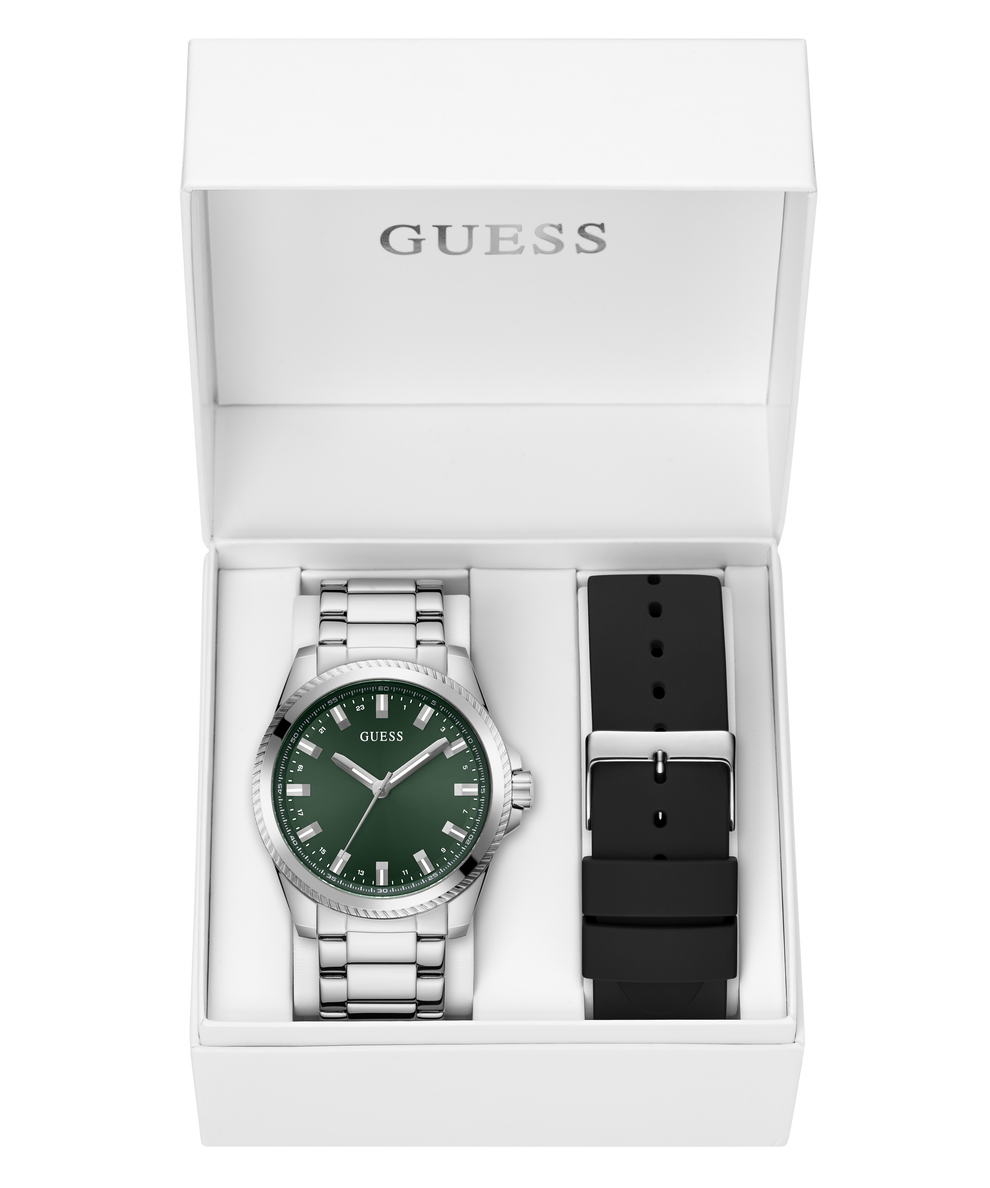 GW0810G2 GUESS Mens Silver Tone Analog Watch Box Set watch in box