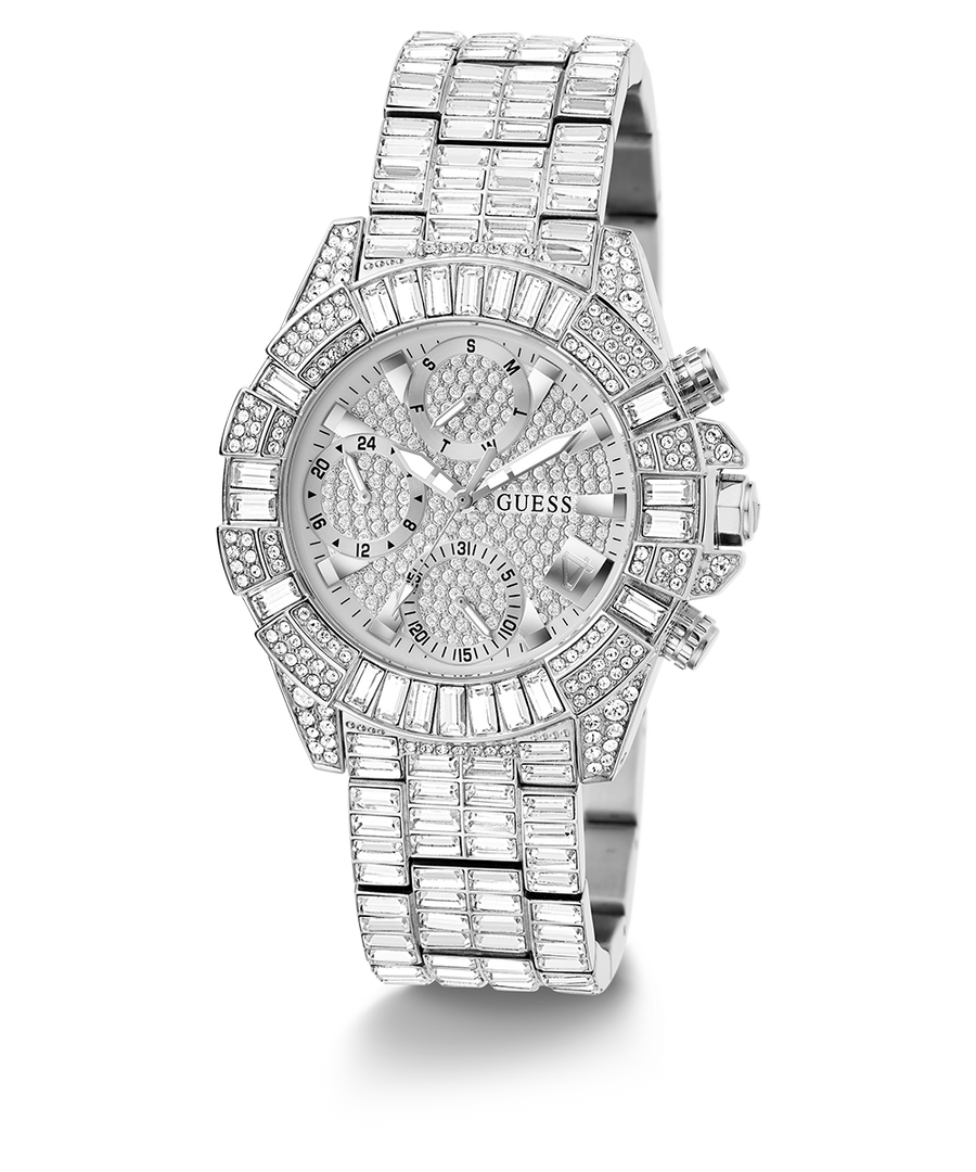 GW0812L1 40th Anniversary Limited Edition GUESS Ladies Silver Tone Multi-function Watch angle