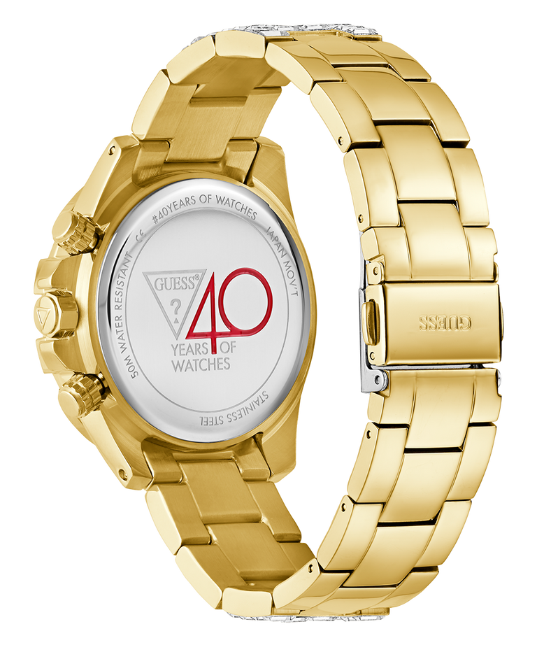 GW0812L2 40th Anniversary Limited Edition GUESS Ladies Gold Tone Multi-function Watch back of watch