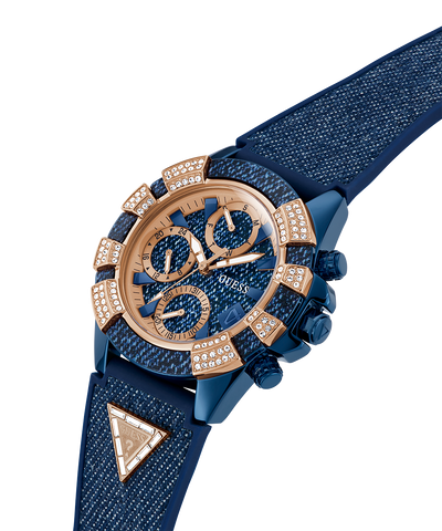 40th Anniversary Special Edition GUESS Ladies Blue Rose Gold Tone Multi-function Watch lifestyle angle