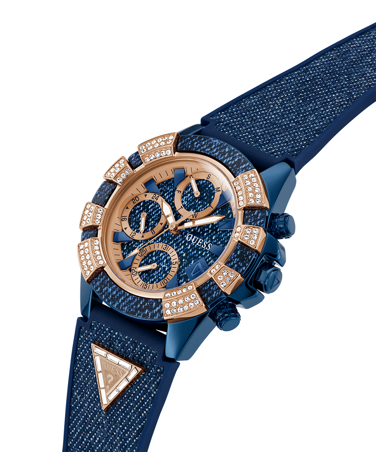 40th Anniversary Special Edition GUESS Ladies Blue Rose Gold Tone Multi-function Watch lifestyle angle