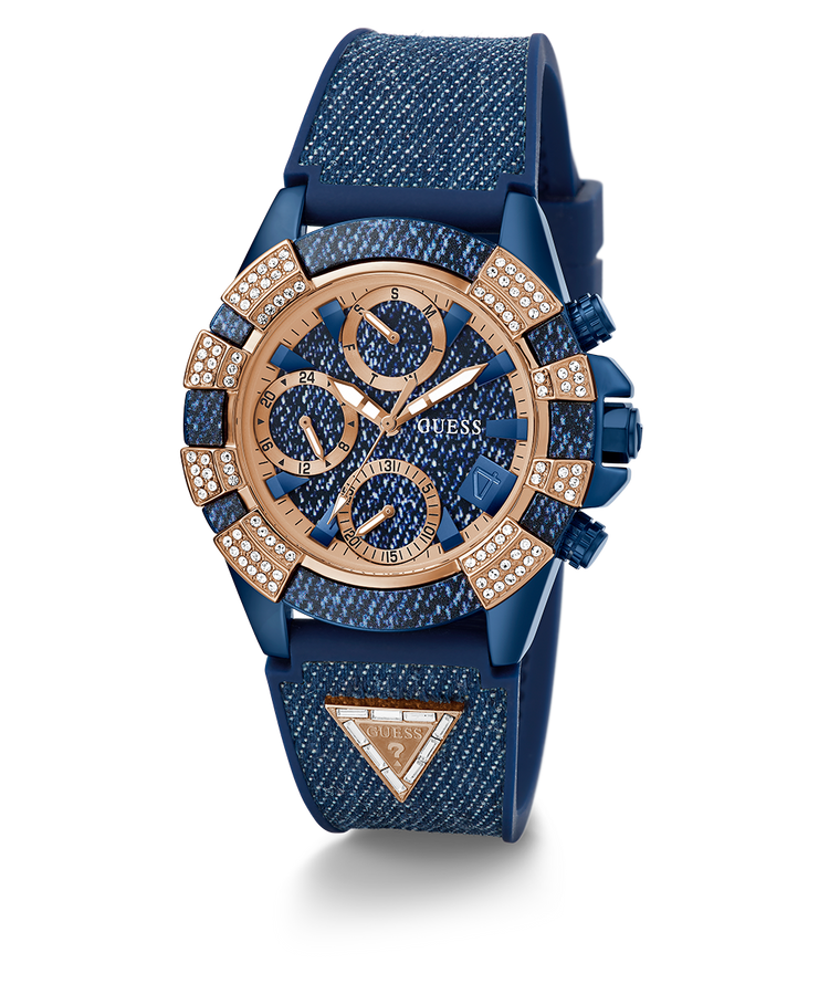 40th Anniversary Special Edition GUESS Ladies Blue Rose Gold Tone Multi-function Watch angle