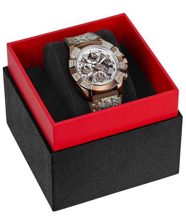 40th Anniversary Special Edition GUESS Ladies Brown Coffee Multi-function Watch special packaging open