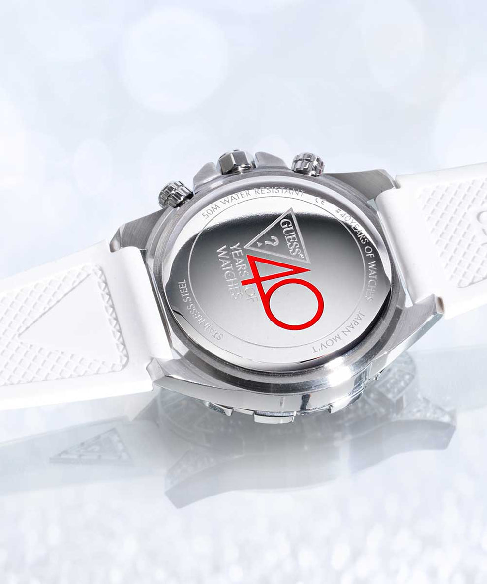 40th Anniversary Special Edition GUESS Ladies White Silver Tone Multi-function Watch lifestyle caseback