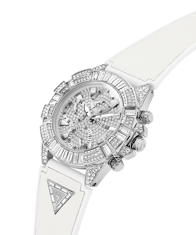 40th Anniversary Special Edition GUESS Ladies White Silver Tone Multi-function Watch lifestyle angle