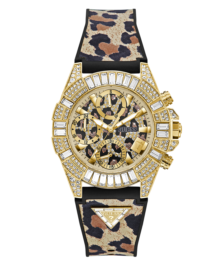 40th Anniversary Special Edition GUESS Ladies Leopard Gold Tone Multi-function Watch