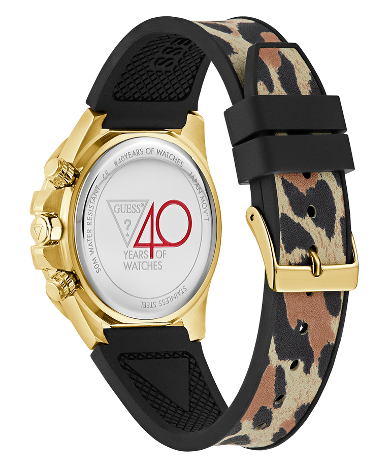 40th Anniversary Special Edition GUESS Ladies Leopard Gold Tone Multi-function Watch caseback