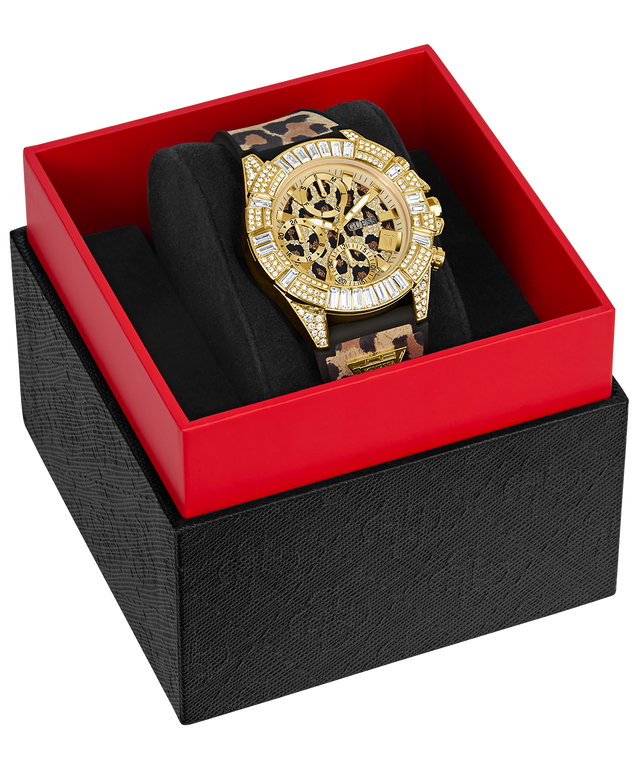 40th Anniversary Special Edition GUESS Ladies Leopard Gold Tone Multi-function Watch watch in box