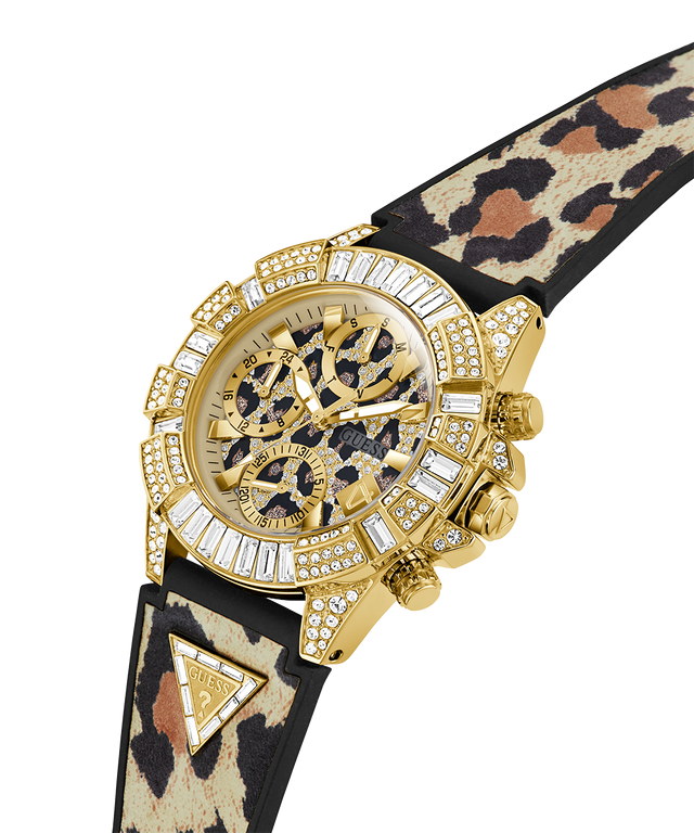 40th Anniversary Special Edition GUESS Ladies Leopard Gold Tone Multi-function Watch lifestyle angle