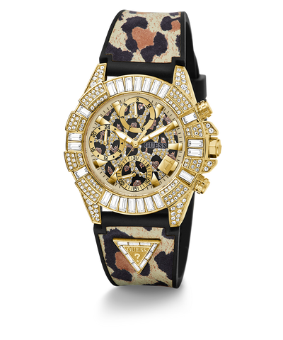 40th Anniversary Special Edition GUESS Ladies Leopard Gold Tone Multi-function Watch angle