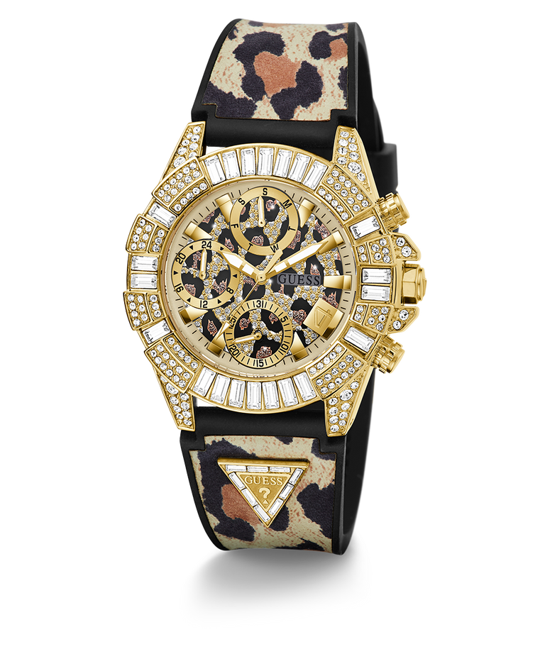 40th Anniversary Special Edition GUESS Ladies Leopard Gold Tone Multi-function Watch angle