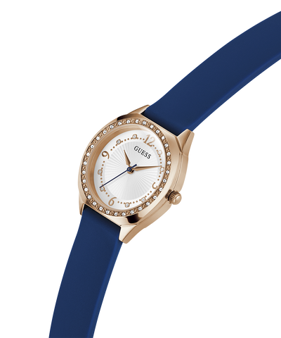 GW0820L2 GUESS Ladies Blue Rose Gold Tone Analog Watch lifestyle angle