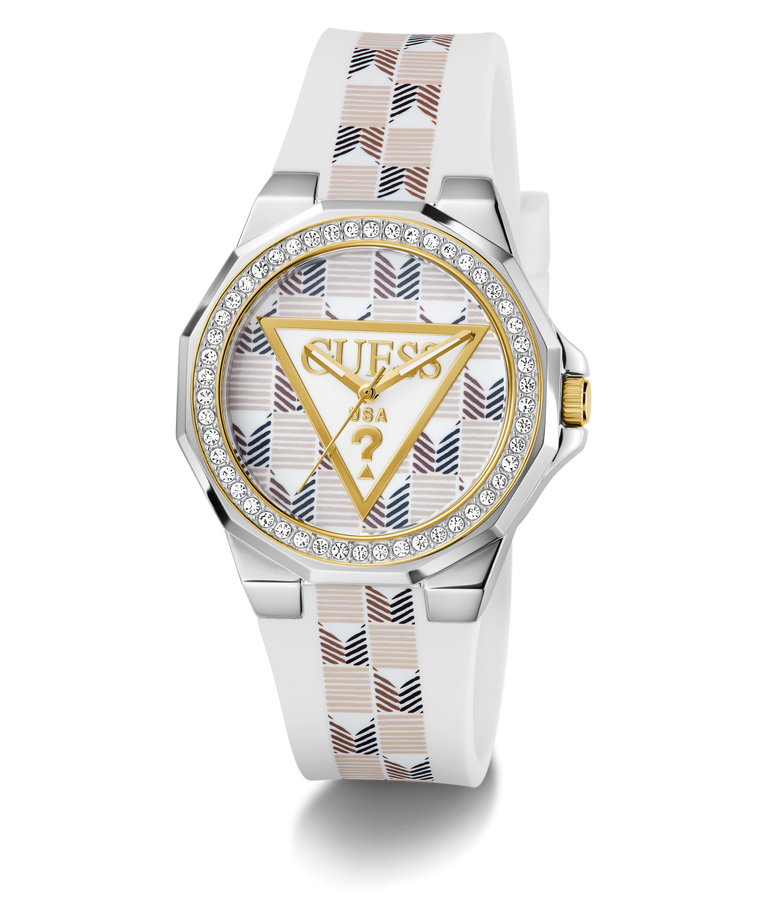 GW0834L1 GUESS Ladies White 2-Tone Analog Watch angle