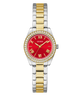GUESS Ladies 2-Tone Analog Watch with a red face on a white background