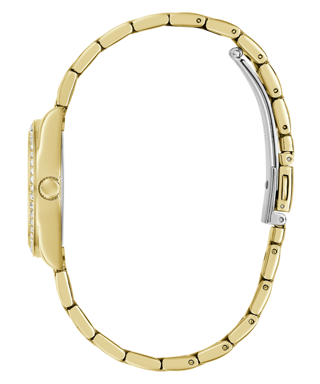 Gold watch strap on a white background