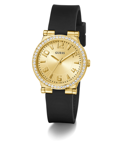 GW0844L1 GUESS Ladies Black Gold Tone Analog Watch angle