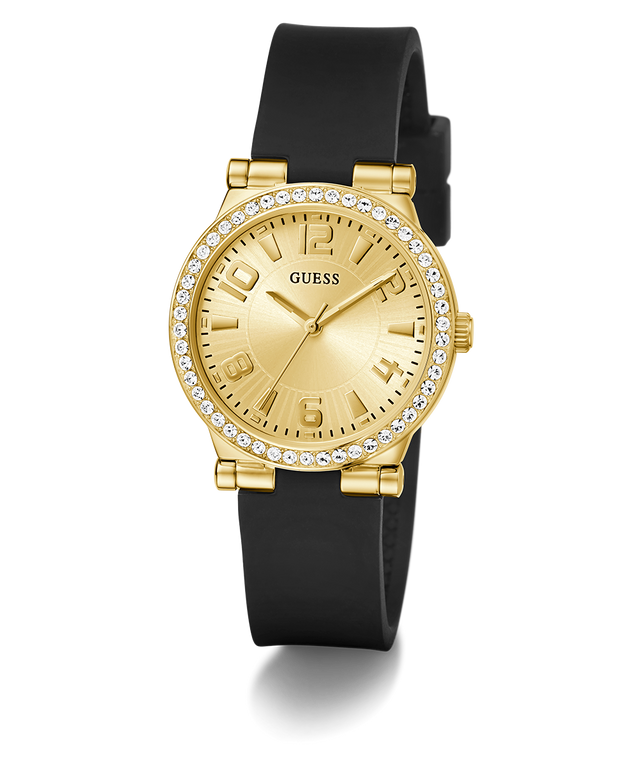 GW0844L1 GUESS Ladies Black Gold Tone Analog Watch angle