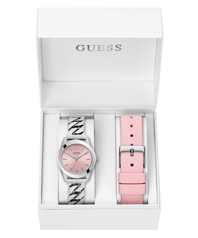 GW0845L1 GUESS Ladies Silver Tone Analog Watch in box