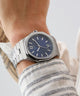 GW0849G1 GUESS Mens Silver Tone Analog Watch watch on arm