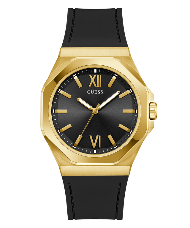 GW0850G2 GUESS Mens Black Gold Tone Analog Watch