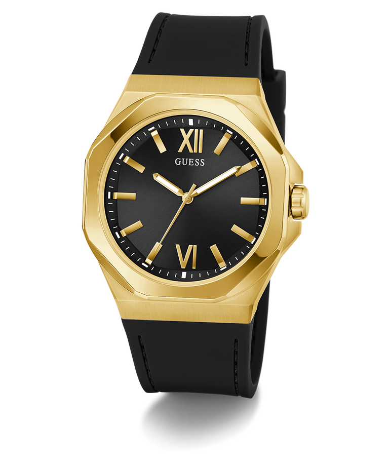 GW0850G2 GUESS Mens Black Gold Tone Analog Watch angle