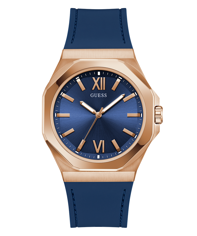 GW0850G3 GUESS Mens Blue Rose Gold Tone Analog Watch