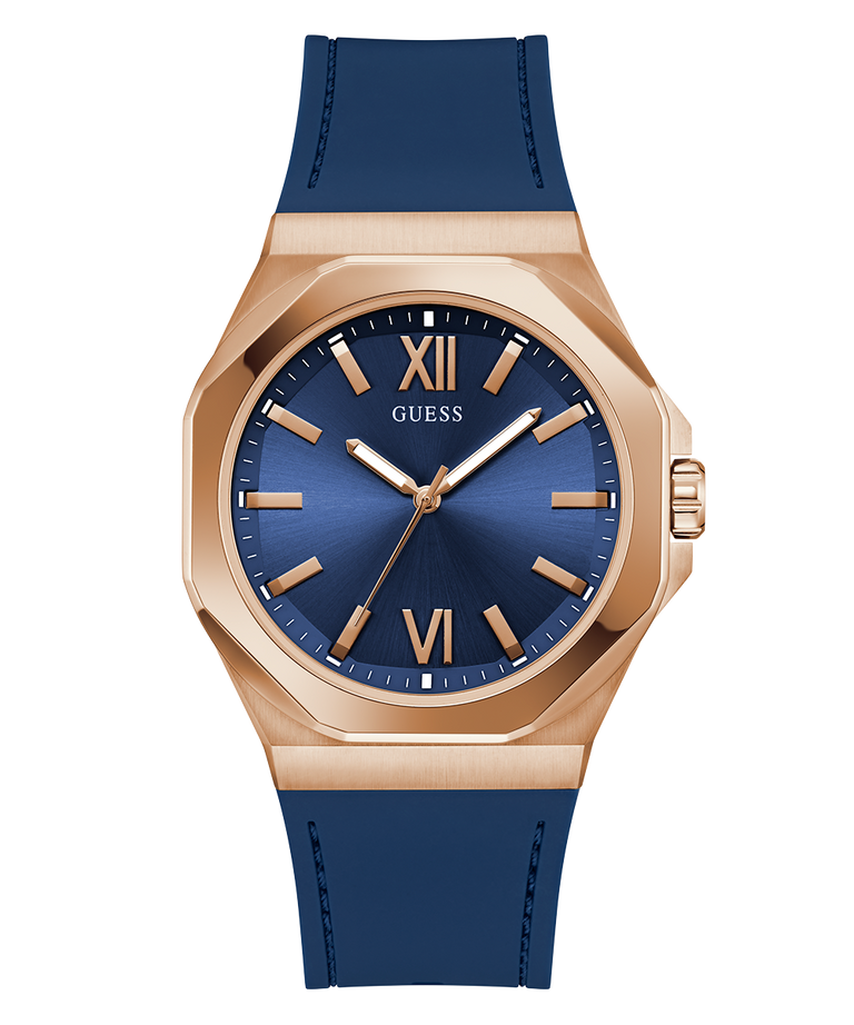 GW0850G3 GUESS Mens Blue Rose Gold Tone Analog Watch