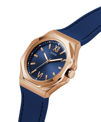 GW0850G3 GUESS Mens Blue Rose Gold Tone Analog Watch lifestyle angle