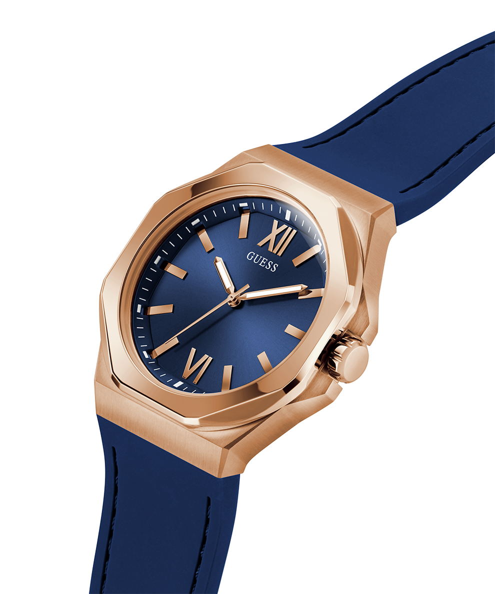 GW0850G3 GUESS Mens Blue Rose Gold Tone Analog Watch lifestyle angle