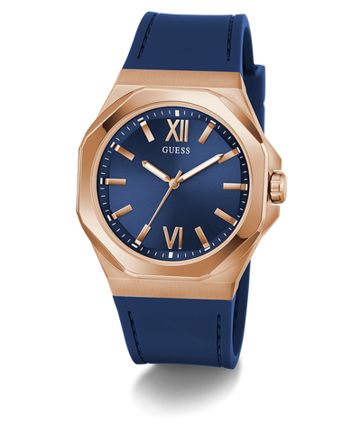 GW0850G3 GUESS Mens Blue Rose Gold Tone Analog Watch angle