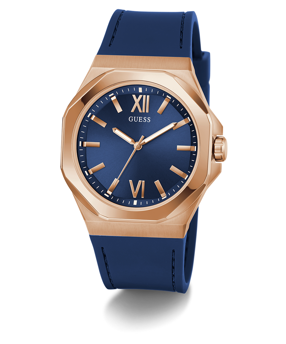 GW0850G3 GUESS Mens Blue Rose Gold Tone Analog Watch angle